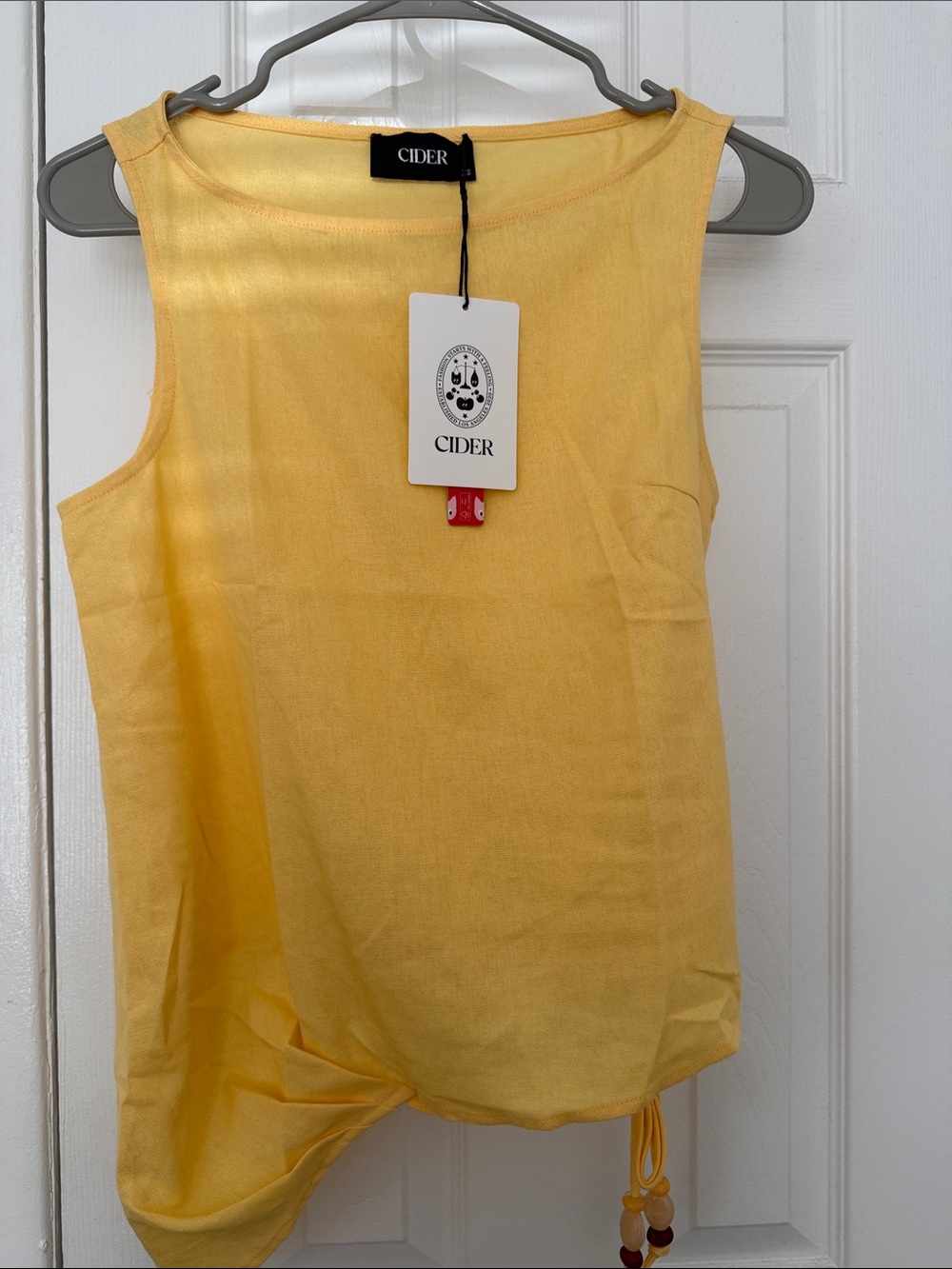 LINEN-BLEND BEADED KNOTTED RUCHED TANK TOP - Picture 3 of 4